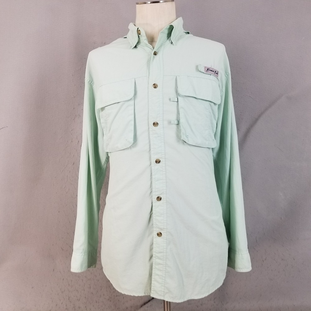 Bimini Bay Fishing Shirt Men M Green Long Sleeve Nylon Ventilated Outdoor Top